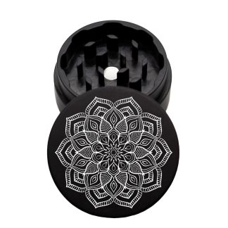 USA Made The Puck® Grinder: Zinnia Mandala, Black, 1.750 [45mm], 2 Piece