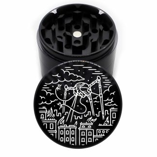 Aliens Design 63mm Black CNC Cannabis Grinder – 4 Piece