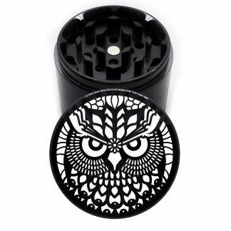 Horned Owl Mandala 63mm Black 4-Piece Aluminum Weed Grinder