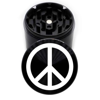 Peace Sign 63mm Black Metal Herb Grinder – 4 Piece