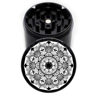 Royal Mandala 63mm Black Aluminum Weed Grinder – 4 Part