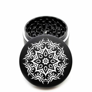 USA Made The Puck® Grinder: 8 Point Mandala – 90mm Black Aluminum Weed Grinder