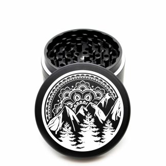 USA Made The Puck® Grinder: Tahoe Mandala Sunset – Large 90mm Black Cannabis Grinder