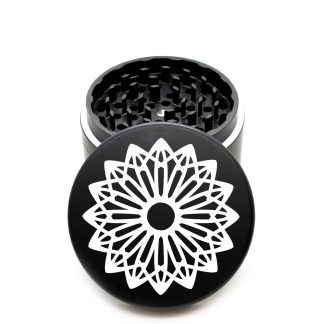 USA Made The Puck® Grinder: Amaryllis Mandala – 90mm Black Metal Herb Crusher