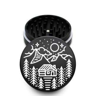USA Made The Puck® Grinder: Cabin Trees, Black, 3.500 inch [90mm], 2 Piece