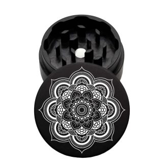 USA Made The Puck® Grinder: Dahlia Mandala, 1.750 [45mm], Black, 2 Piece