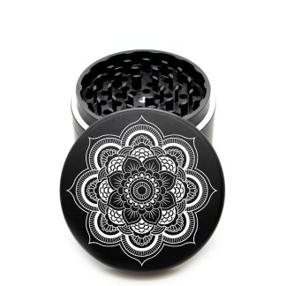 USA Made The Puck® Grinder: Dahlia Mandala – Heavy Duty 90mm Black Herb Grinder