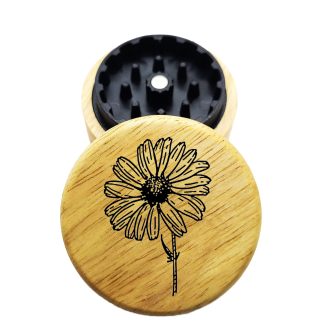 The Hybrid™ Mini Grinder: Daisy – Mini Wooden Herb Grinder 2.3" Wood Top Design