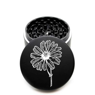 USA Made The Puck® Grinder: Daisy – 90mm Black Metal Herb Grinder