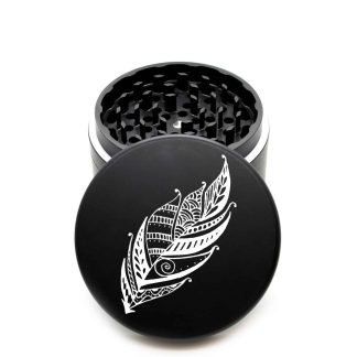 USA Made The Puck® Grinder: Umpqua Feather Mandala – Large 90mm Black Weed Grinder