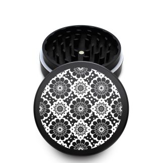 USA Made The Puck® Grinder: Flowers, Black, 3.500 inch [90mm], 2 Piece