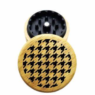 The Hybrid™ Mini Grinder: Houndstooth – Wood Top Mini Weed Grinder, 2.3" Two Piece