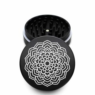 USA Made The Puck® Grinder: Larkspur Mandala, Black, 3.500 inch [90mm], 2 Piece