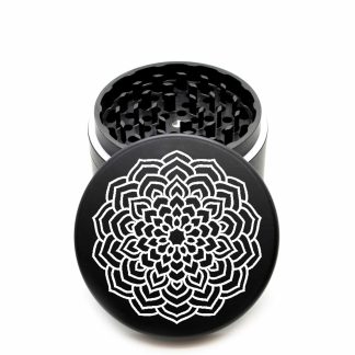 USA Made The Puck® Grinder: Larkspur Mandala – 90mm Black Weed Crusher