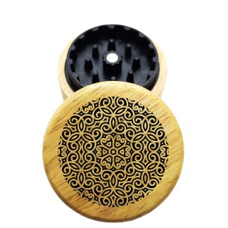 The Hybrid™ Mini Grinder: Loopy Mandala – Mini Wooden Herb Grinder 2.3" Wood Top