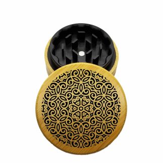 USA Made The Puck® Hybrid™ Grinder: Loopy Mandala – 70mm Wooden Herb Grinder | 2-Piece Grinder