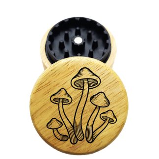 The Hybrid™ Mini Grinder: Mushrooms – Mini Wooden Herb Grinder 2.3" Wood Top Grinder