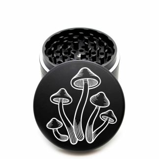 USA Made The Puck® Grinder: Mushrooms – 90mm Black Aluminum Weed Grinder