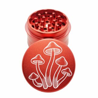 Mushrooms Red Compact Weed Grinder – 4 Piece Kief Catcher