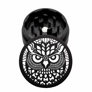 USA Made The Puck® Grinder: Horned Owl Mandala, 1.750 [45mm], Black, 2 Piece