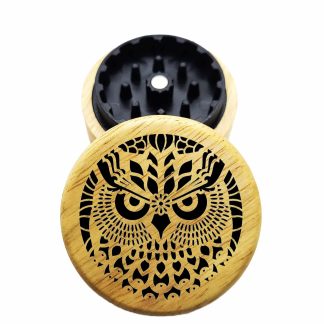The Hybrid™ Mini Grinder: Owl – Compact Wooden Weed Grinder, 2.3" Herb Grinder (2PC)
