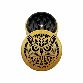 USA Made The Puck® Hybrid™ Grinder: Owl – 2.75" Wooden Weed Grinder – Two Piece Design