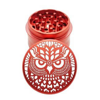Owl Mandala Red Small Weed Grinder – Metal 4 Piece