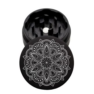 USA Made The Puck® Grinder: Rose Mandala, Black, 1.750 [45mm], 2 Piece