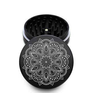 USA Made The Puck® Grinder: Rose Mandala, Black, 3.500 inch [90mm], 2 Piece
