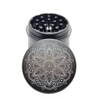 Rose Mandala Black Pocket Weed Grinder – Small 4 Piece Herb Grinder