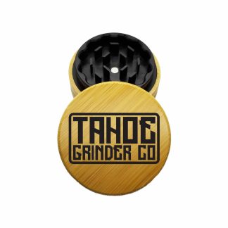 USA Made The Puck® Hybrid™ Grinder: Tahoe Grinder Co Top Logo – 70mm Wood Top Herb Grinder – 2PC Design