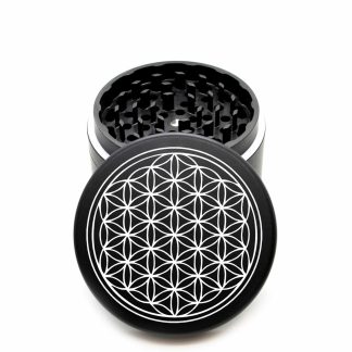 USA Made The Puck® Grinder: Flower of Life – Large 90mm Black 3-Piece Weed Grinder