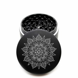 USA Made The Puck® Grinder: Sharktooth Mandala – Premium 90mm Black Weed Grinder
