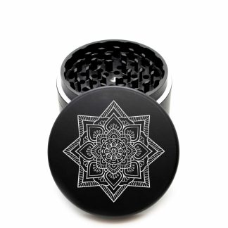 USA Made The Puck® Grinder: Star Mandala – 90mm Black Aluminum Herb Grinder