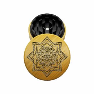 USA Made The Puck® Hybrid™ Grinder: Star Mandala – 70mm Wood Top Herb Grinder – Two Piece Grinder