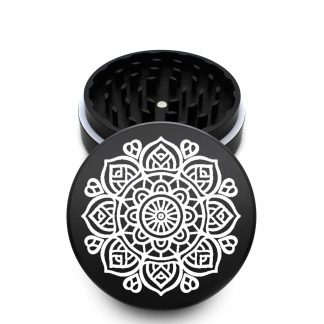 USA Made The Puck® Grinder: Sunflower Mandala, Black, 3.500 inch [90mm], 2 Piece