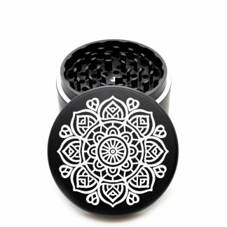 USA Made The Puck® Grinder: Sunflower Mandala – Large Black 90mm Marijuana Grinder