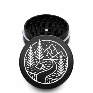 USA Made The Puck® Grinder: Tent In The Woods, Black, 3.500 inch [90mm], 2 Piece