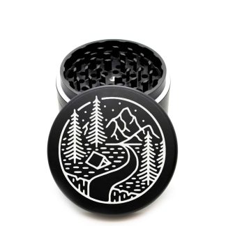 USA Made The Puck® Grinder: Tent in the Woods – 90mm Black Aluminum Cannabis Grinder