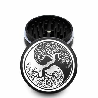 USA Made The Puck® Grinder: Yin Yang & Tree Of Life, Black, 3.500 inch [90mm], 2 Piece