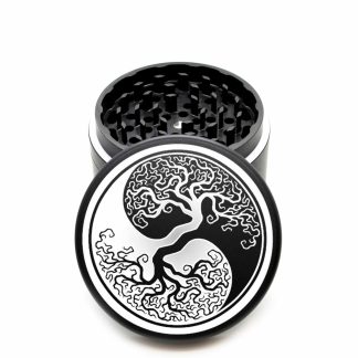 USA Made The Puck® Grinder: Yin Yang & Tree of Life – 90mm Black Aluminum Herb Crusher