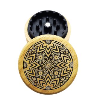 The Hybrid™ Mini Grinder: Trippy Hippie – 2.3" Wooden Herb Grinder – Compact 2PC