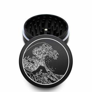 USA Made The Puck® Grinder: The Great Wave Off Kanagawa, Black, 3.500 inch [90mm], 2 Piece