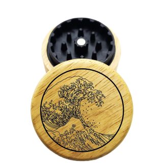 The Hybrid™ Mini Grinder: The Great Wave – Wood Top Mini Weed Grinder 2.3" Two Piece