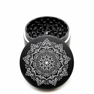 USA Made The Puck® Grinder: Web Mandala – 90mm Black Premium Cannabis Grinder (3-Piece)