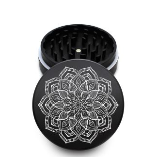 USA Made The Puck® Grinder: Zinnia Mandala, Black, 3.500 inch [90mm], 2 Piece