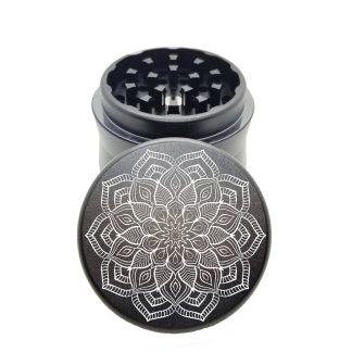 Zinnia Mandala Black Mini Weed Grinder – Compact Herb Grinder