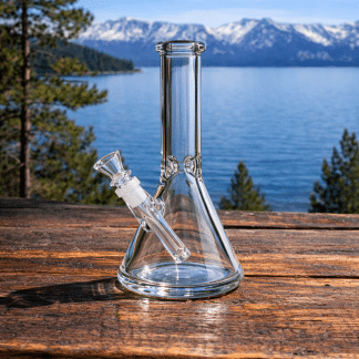 Tahoe Grinder Co. Medium Clear Beaker Water Pipe – 9mm Thick Heavy Glass Bong