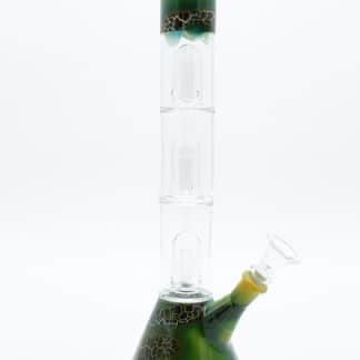 Triple Dome Percolator Beaker Bong – Crackle Glass Design with Fixed Downstem Bowl